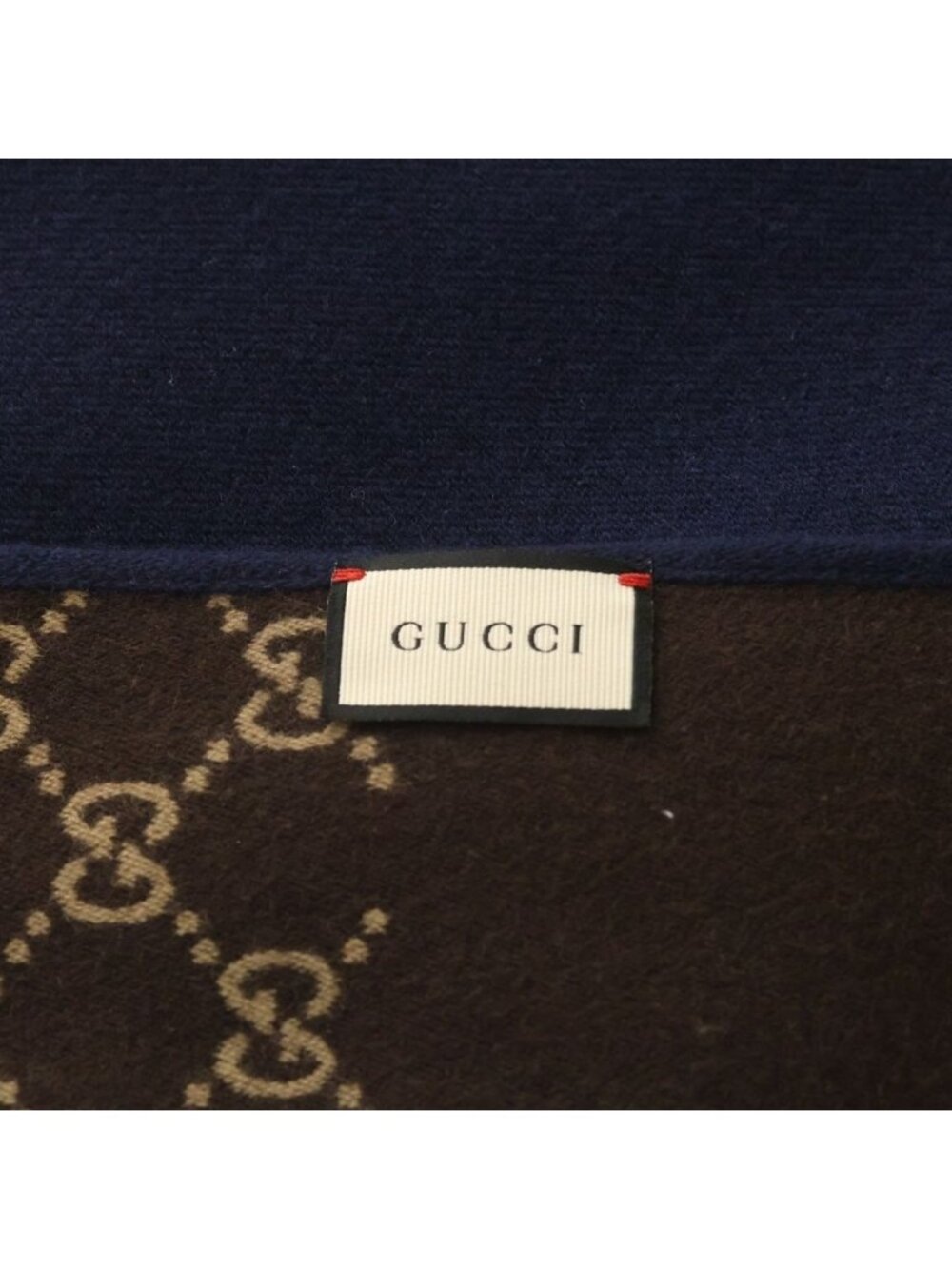 Gucci GG Pattern Reversible Wool Scarf Navy Brown - Picture 4 of 6